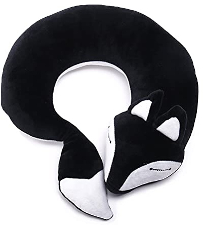 Maibar Kinder-Reisekissen, Fuchs-Nackenkissen, Tier-Cartoon-Kissen für Flugzeuge, Auto (schwarz)