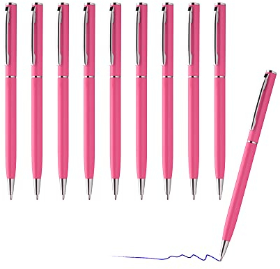 sin4sey 10er Set Kugelschreiber - schlankes Design - edler Aluminium Kugelschreiber (Pink)