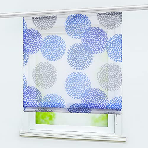 Delien Raffrollo mit Klettband Voile Raffgardine Kurzer Vorhang mit Kreismuster Bändchenrollo Küche »Litchi« Kurzschals Cafe Fenster Gardine 1 Stück BxH 80x140cm,Blau