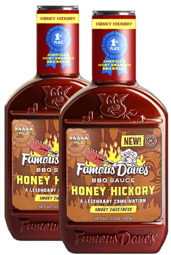 Famous Dave's Honey Hickory BBQ Sauce, 20 Ounce Pack of 2, Smoky and Sweet for Chicken, Pork, Fish, Vegetables, Mild