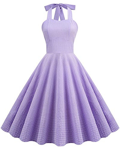 Wellwits Robe vintage dos nu à pois Pin up années 1950 pour femme, violet clair, 36