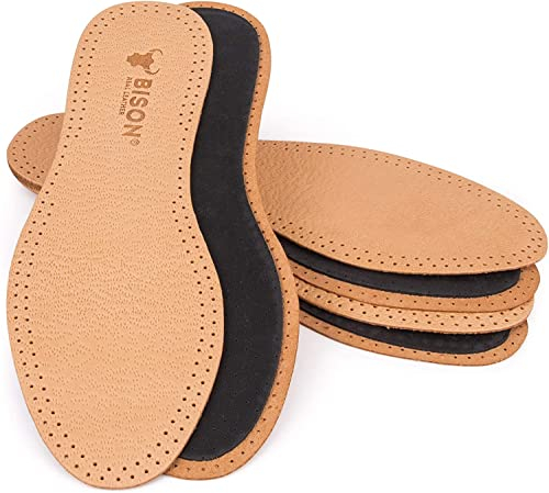 BISON Leder Schuheinlagen Schuhe 3 Paare - Einlegesohlen fur Schweißfüße und Fußschmerzen - Leather Shoe Insoles - Echtleder Einlegesohle für Damen und Herren