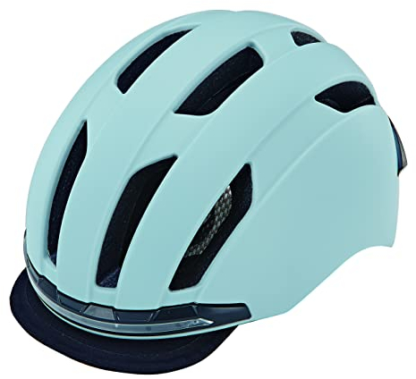 Prophete Fahrradhelm für Damen und Herren, 360° Sichtbarkeit, LED-Licht vorne/hinten, Farbe hellgrau, Größe 52-58 cm