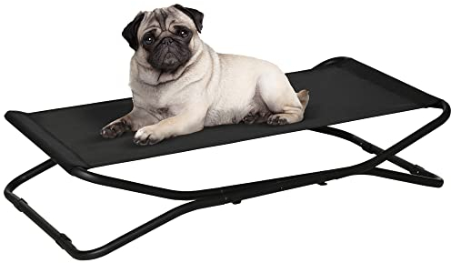 PawHut Hundeliege Outdoor, Erhöhtes Hundebett für kleine und mittelgroße Hunde, Kühlende Haustierliege mit robuster Stahlrahmen,Tragbares Stehendes Haustierbett, 111 x 65,5 x 19 cm, Schwarz