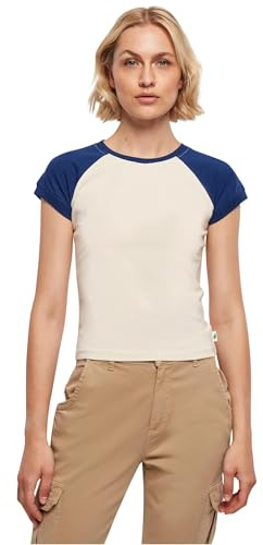 Urban Classics Damen Ladies Organic Stretch Short Retro Baseball Tee whitesand/spaceblue, S
