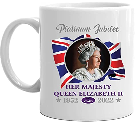 PW TOOLS Queen Elizabeth II Gedenkbecher 1952-2022, Queen's Platinum_Jubilee Keramik Souvenir Becher Kaffeetasse Teetasse, 2022 Andenken Geschenk