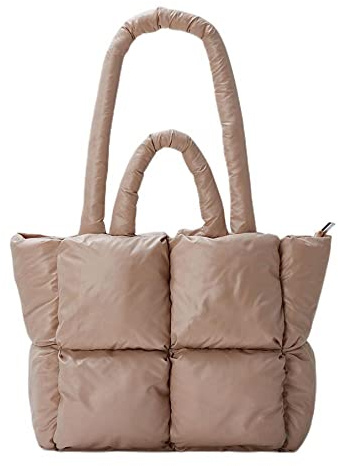 MadGrandeur Puffer Tote Bag Women's Glossy Quilted Puffy Tote Bag Down Padded Shoulder Bag Cute Handbag Aesthetic Handbag
