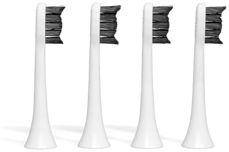 BOOM 4x Bürstenkopf Weiß - Regular - Zungenschaber - Superfeine Borsten | 4 Bürstenköpfe mit eingebautem Zungenschaber - superfeine weiche Borsten für empfindliche Zähne - zu 100 % recycelbar