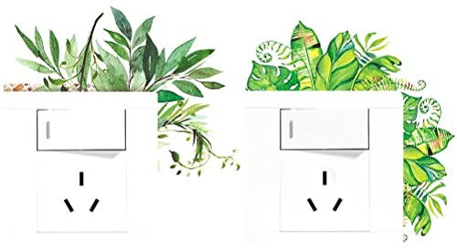 Bemvp Schalter Aufkleber 2pcs Grüne Pflanzenblattleuchte Schalter Aufkleber Abnehmbare Wandtattoos DIY -kunstaufkleber Für Wohnzimmer Büro Home Dekoration