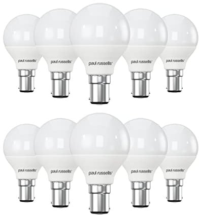 paul russells LED Golf Ball – Small Bayonet Fitting Dimmable Light, 5.5W B15 G45 LED Bulbs, 40w Equivalent, 4000K Cool White/Natural White, Dimmer SBC Energy Saving Ceiling Lightsbulbs, 10 Pack