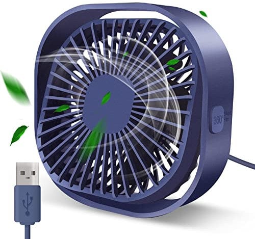 Desk Fan Portable Personal Table Small Desktop Cooling 3 Speeds Quiet Mini With Cable Powered by USB 360° Rotation Micro Fan for Home Office Bedroom Car Outdoor Camping Travel (USB Desk Fan-lan)