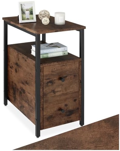 tectake® Nachttisch schmal, Nachtschrank mit 2 Schubladen und 2 Ablagen, schmaler Schrank 30 x 49,5 x 61,5 cm, Nischenschrank, Nachtkästchen, Beistelltisch schmal - Industrial dunkel, rustikal