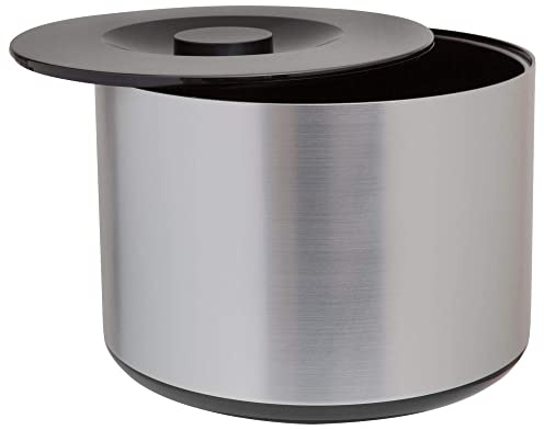 BarBits Runder Kunststoff-Eiskübel mit Deckel, 10 Liter, großer gebürsteter Aluminium-Effekt, Kunststoff-Eimer, Weinkühler