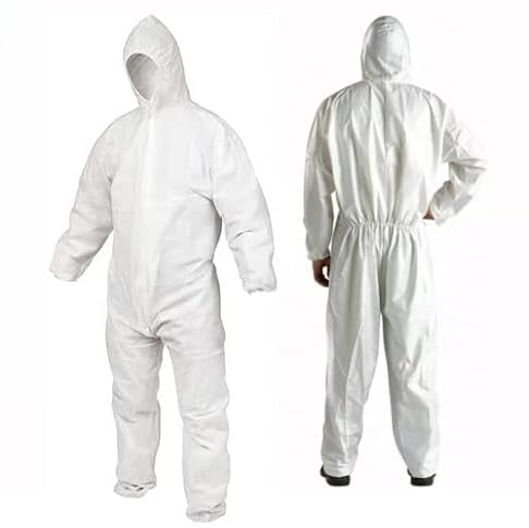 Indigo Soul Protective Painting Suit White Light Duty Suit Attached Hood Elastic Wrist, Ankles and Waist Serged Seam for Spary Painting Cleaning Food Cooking