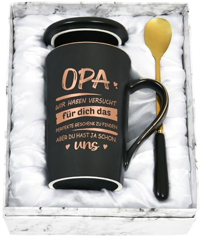 Joymaking Keramik Kaffeetasse Geschenk für Opa zum Weihnachten Geburtstag Vatertag, 400ml Rosa Tasse Opa Geschenk Weihnachten Geburtstaggeschenk Kaffeetasse mit Spruch - Du hast ja schon UNS