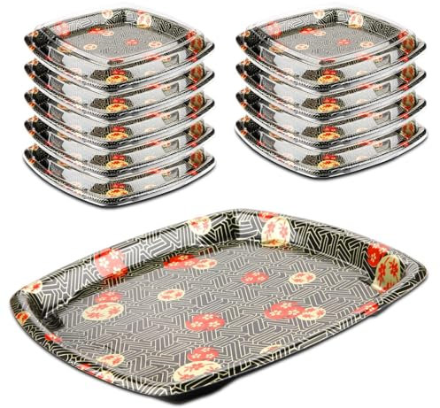 Mbsomnus 10pcs Plastic Buffet Catering Trays Square Reusable Buffet Trays with Lids Sandwich Platter Trays with Lids Sweet Treat for Party Food Cake Sushi Buffets(30x30x5cm)