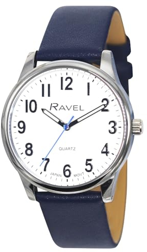 Ravel Plus - Extra Long Life Herren-Alltagsuhr mit Mikrofaser-Lederarmband - Analog Quarz (Japanisch) - RP005M - Blau/Silberton