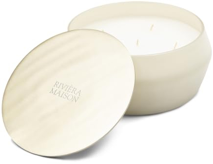 Riviera Maison Duftkerze weiß, mit Deckel, 68-72 Brennstunden, runder Kerzenständer - RM Scented Candle Ibiza - Paraffin - (ØxH) 23x10