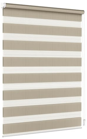 Jalousiescout Doppelrollo Klemmfix ohne Bohren & mit Bohren, 45x150cm Hellbraun Rollo Fensterrollo lichtdurchlässig & verdunkelnd,Sonnenschutzrollo Zebrarollo für Fenster & Türen