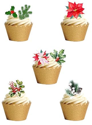 28 Christmas Xmas Flowers Plants Poinsettia Themed Edible Wafer paper Cake Toppers Decorations