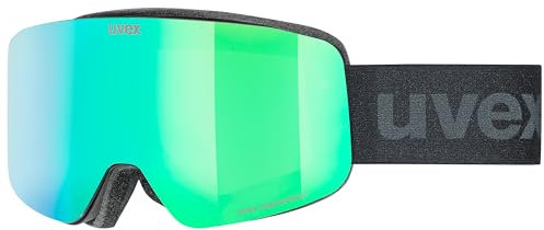 uvex pwdr FM - Skibrille für Kinder - mit Visier - beschlagfrei - black matt/green-clear - one size
