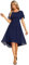 Ever-Pretty Women's Chiffon Blue Evening Dresses Crew Neck Pleated Waist Short Sleeve Wedding Guest Dress Navy Blue 20UK