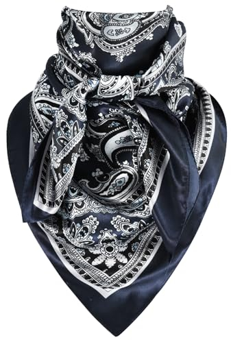 DAMILY 90 x 90 cm Wild Rag Cowboy-Schals für Herren, Großes Rancher-Halstuch mit seidenartigem Gefühl, Übergroßes Western-Bandana (Blau)