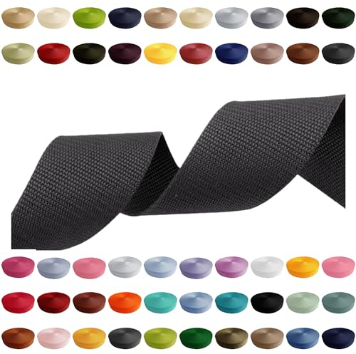 Gurtband 2m 5m 10m 50m, 50 Farben, Breite 10mm 15mm 20mm 25mm 30mm 40mm 50 mm Taschengurt Polypropylen Ideal für DIY-Projekte, Handarbeiten & Outdoor (301) Anthrazit, 10mm x 10m