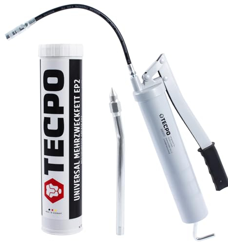 TECPO Grasso universale multiuso EP2 400 g cartuccia di grasso al litio, grasso universale, lubrificazione auto, resistente all'acqua, grasso al litio KP2K-30 + pressa per grasso con leva manuale