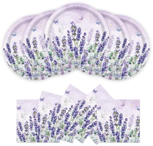 BOKFJBP 40PCS Paper Plates and Napkins, 9 inch Disposable Paper Plates Summer Fruit Tableware Set Party Supplies for Birthday Party Decorations Baby Shower, Serves 20 (Lavender)