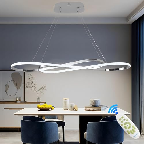 ASJK Hängeleuchten & Pendelleuchten, Moderne LED Pendelleuchten, 54W Kronleuchter Dimmbar mit Fernbedienung, Acryl-Hängeleuchte für die Küchen, Esszimmer, Wohnzimmer. Silber