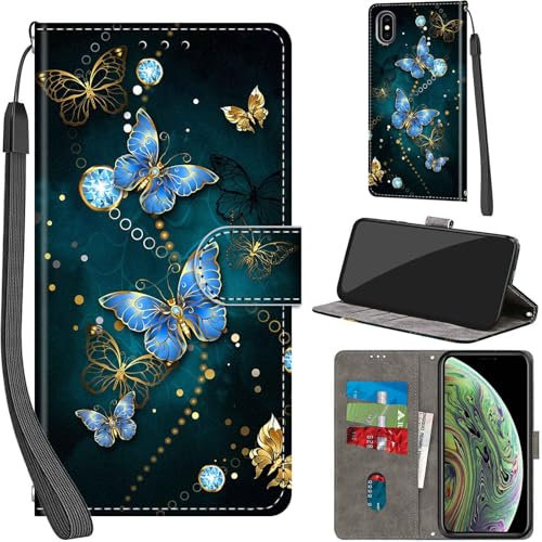 Cover per iPhone X/XS Case PU Pelle Custodia [Kickstand] [Chiusura magnetica] [Slot per Schede], Portafoglio Flip Custodia per iPhone X,Farfalla