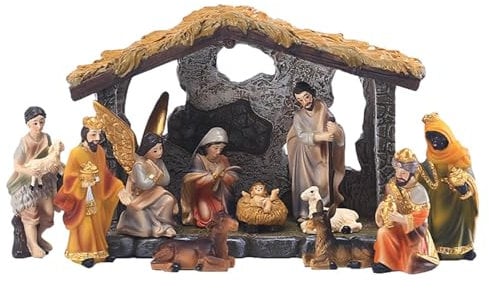 Presepe di Natale con Figure, Presepe Natalizio Completo, Statuette del Presepe Natività in Resina, Statuine del Presepe con Personaggi, Presepe di Natale da Tavolo per Decorazioni di Casa Chiesa