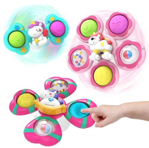 3 Stück Saugnapf Spielzeug Mädchen Spielzeug,Tisch-Saugnapf Spielzeug Spinner Baby,Badewannenspielzeug,Geschenke Mädchen 1 2 3 Jahr