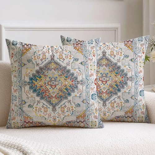 Vorysum Boho Kissenbezug 45x45 cm 2er Set Sofakissen Vintage Bunte Dekokissen Samt Kissenbezüge Abstrakte Kissenhülle Herbst Zierkissenbezüge für Wohnzimmer Schlafzimmer Couch