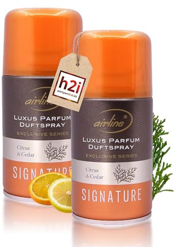 h2i Luxus Parfum Duftspray | Citrus & Cedar | 2 Stück | 250 ml | Geruchsneutralisierer Lufterfrischer Raumduftspray Duftsprüher Raumduft-Nachfüller für automatische Duftspender