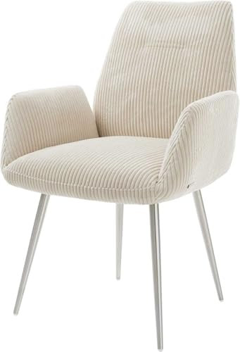 DELIFE Polsterstuhl Zoa-Flex 4-Fuß konisch Edelstahl Cord Beige Taschenfederkern