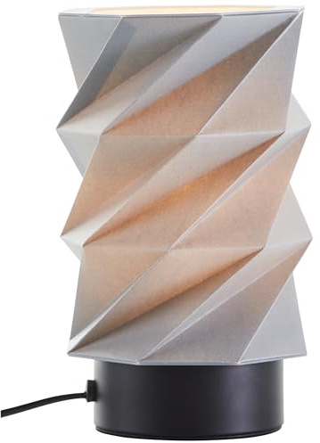 Brilliant Papier-Tischlampe im Origami Design - Tischleuchte mit grauem Papierschirm und E27-Fassung - Robuster Metallfuß mit einer Höhe von 22 cm und einem Durchmesser von 13,5 cm