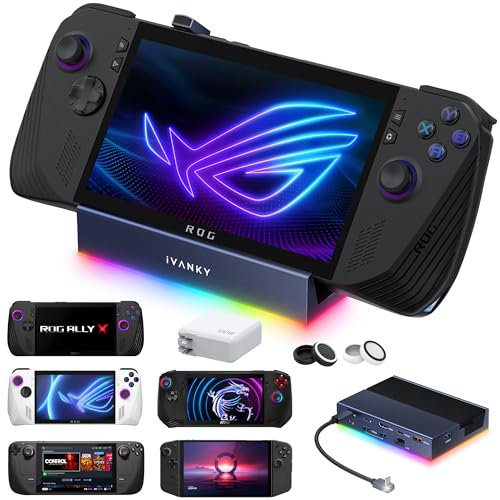 iVANKY 14-in-1 RGB Faltbar 4K@144Hz Docking Station mit 100W PD-Ladegerät, 1Gbps Ethernet, 10Gbps USB 3.2, SD/TF Slots, 100W USB-C Ladung, Dock für ASUS ROG Ally X/Legion go/Valve Steam Deck OLED