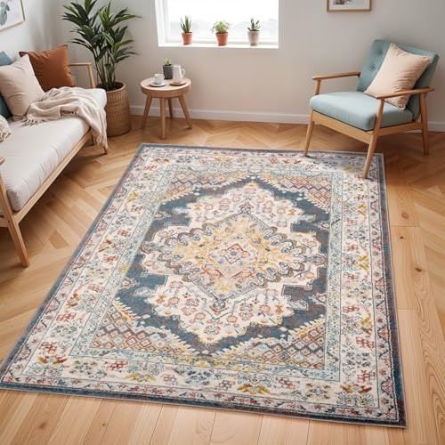 Livabliss Jade Casablanca Vintage Rug, Bedroom – 120x170 cm, Brown & Blue