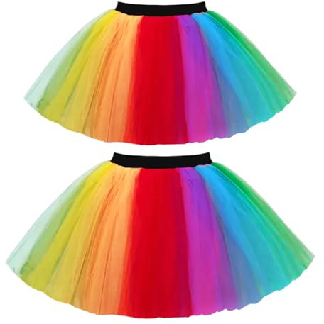 TUONYIS 2 Piezas Damas Neon Tutu Falda Fancy Dress,Faldade Neón de Los Años 80,Disfraz de Discoteca para niñas Mujeres aturdientes de Fiesta de los 80, Fancy Dress Halloween 50 80s (Rainbow)