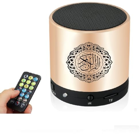 JUELUNE Portable Digital Quran Speaker,Bluetooth Speaker,with Remote Control,MP3 Player,USB Rechargeable,8GB Storage,18 Reciters,15 Translations,Arabic,English,French,Urdu & More (Gold)