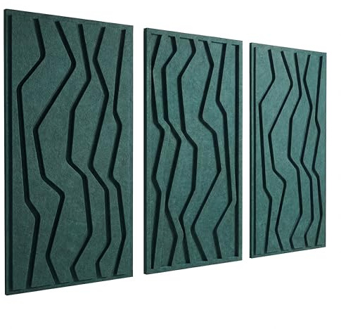 NIC’BRUX® Akustikpaneele Set 3er 80x44 cm – Modernes Akustikbild Wanddesign aus PET-Filz | Schallabsorber Wandpaneele für Wohnzimmer, Büro & Home Studio (Smaragdgrün)