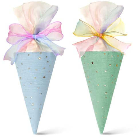 iZoeL 2 STK Einschulung Geschwister Schultüte Jungen Mädchen, Geschenktüte Schule Schultüte Füllung Kleine Zuckertüte Schultüten für Schüler Studenten(Blau+ Grün
