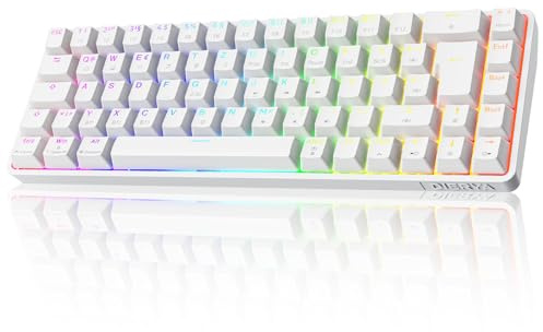 Dierya DK68 Kabellose Gaming Tastatur Deutsches Layout-QWERTZ,Bluetooth/2.4GHz/USB-C 68 Tasten RGB Beleuchtung Mechanische Tastatur,Linear Roter Switch,Weiß