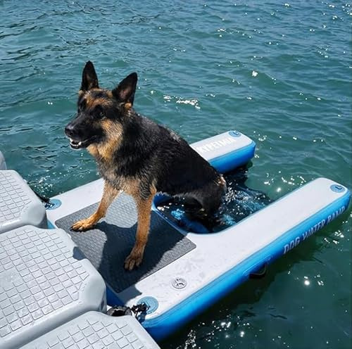 HNBYLMM Hundepool-Schwimmhilfe & Wasserrampe, rutschfeste Aufblasbare Eva-Bootsrampe für Hunde, Hundeplattform für Hunde bis 60 KG, Hundeleiter für kleine bis Mittelgroße Hunde,Blue-120X90X10cm