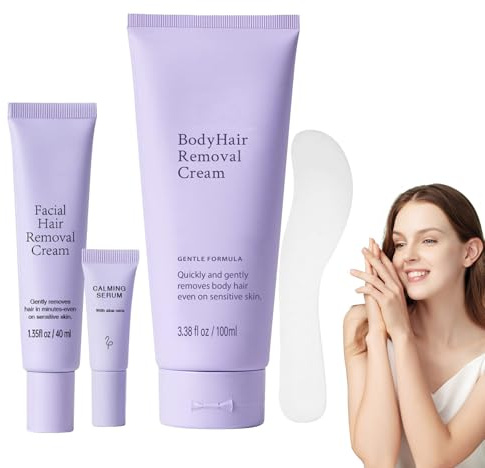 3Pcs Body Hair Removal Cream with Comfortable Wax Applicator, Facial Hair Removal Cream for Women, Gentle Formula for Sensitive Skin, Long-Lasting Depilatory Creams for All Skin Types