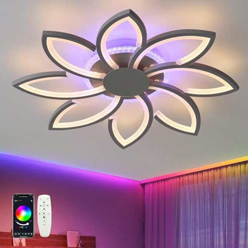 GWYAJTU RGB Deckenbeleuchtung Mit Fernbedienung APP, LED Dimmbar Deckenlampe Mit Memory-Funktion, 72W Schlafzimmer Blume Deckenleuchte Für Büro, Wohnzimmer