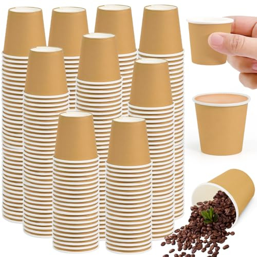 LANSKYLAN Gobelets Jetables Papier Kraft Marron Lot De 500 Gobelets Dégustation De 30 Ml Coupe En Pulpe De Bois Écologique Pour Fête Mariage Noël Doré Personnalisable Goûters Événements