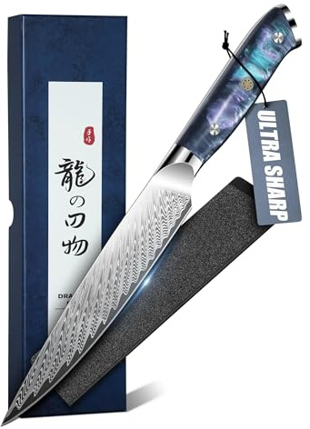 DRAGON RIOT Japanisches Schälmesser - Küchenmesser Obstmesser mit Scheide | Scharfes Universalmesser Küche mit Ergonomischem Griff für Gemüse & Obst, Geschenk für Männer